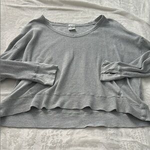 Aerie Gray Long Sleeve Waffle Knit Top